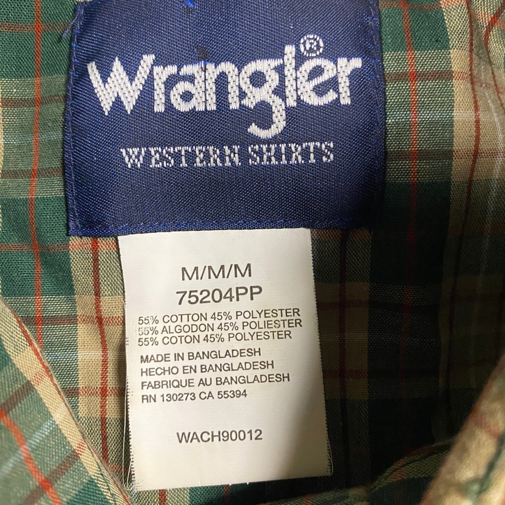 Wrangler Western Pearl Snap Mens M Green Plaid Button Down Long Sleeve Shirt - Picture 4 of 6